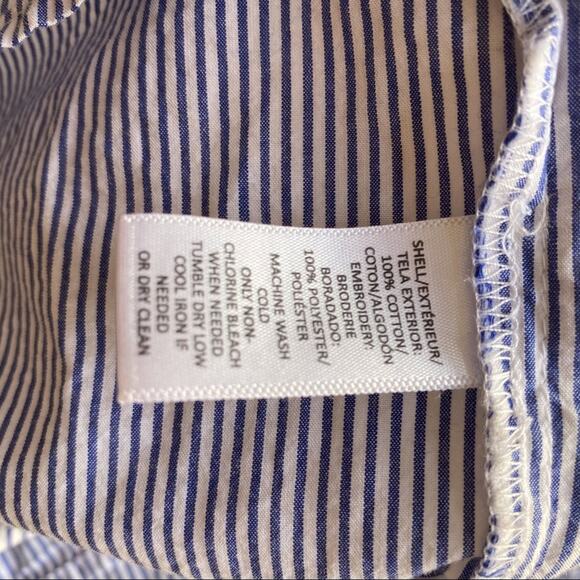 LOFT Off The Shoulder Blue Stripe Floral Embroidered Top - Picture 5 of 6